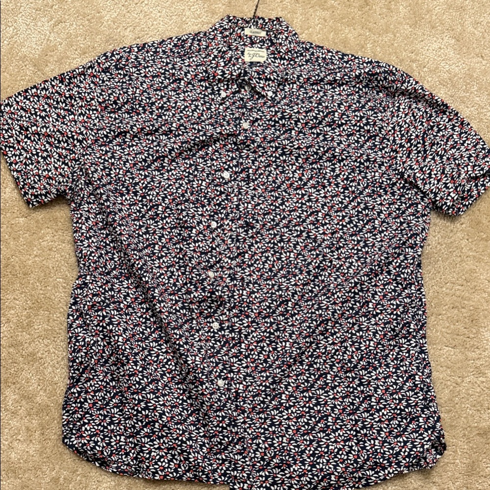 J. Crew Men's Blue and White Patterned Shirt